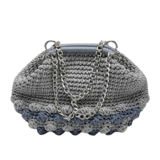 شنطة كروشيه رمادية مزهرة